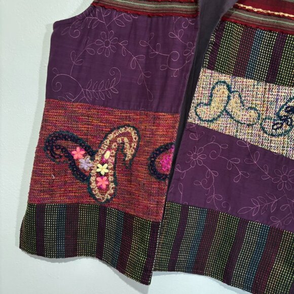 Christopher & Banks Vintage Embroidered Vest Size Medium Patched Mixed Media - Picture 5 of 8